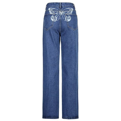 Butterfly Print Jeans Woman High Waist Denim Pants