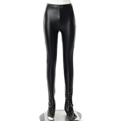 Pu Leather Pants Hollow Out Color High Party Night Clubwear Long Pencil Pants for Outfit