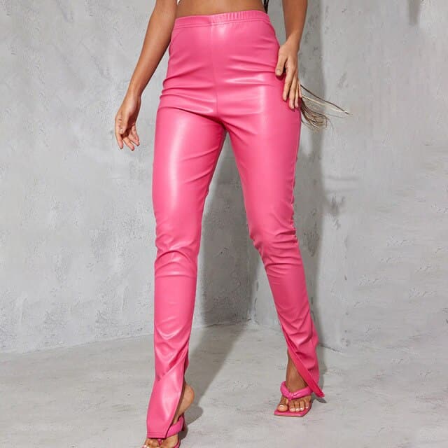 Pu Leather Pants Hollow Out Color High Party Night Clubwear Long Pencil Pants for Outfit
