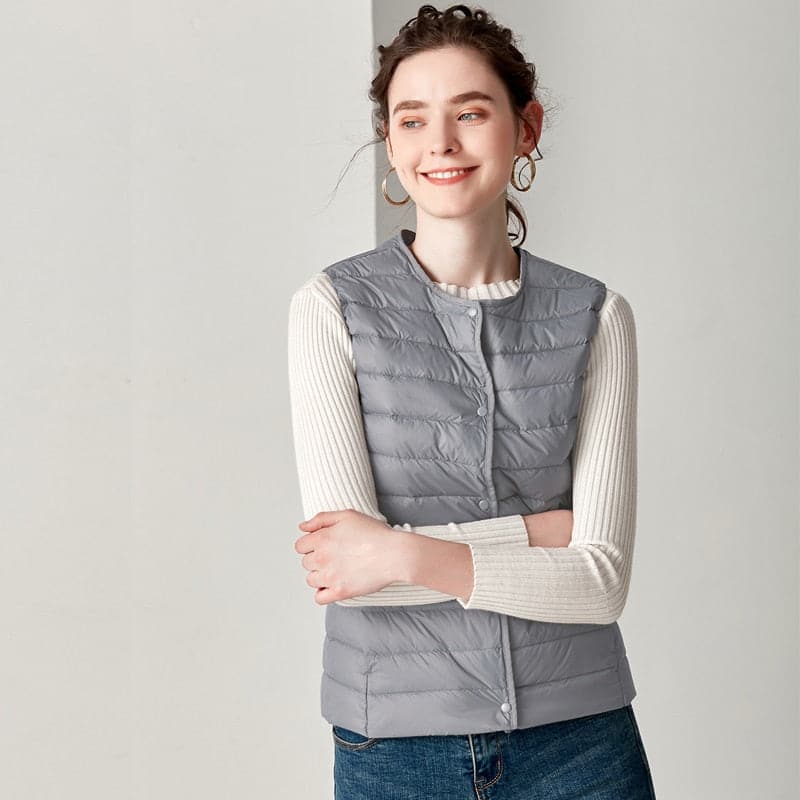Dressbetty - Winter Weightless Round Collar Sleeveless Duck Down Coat