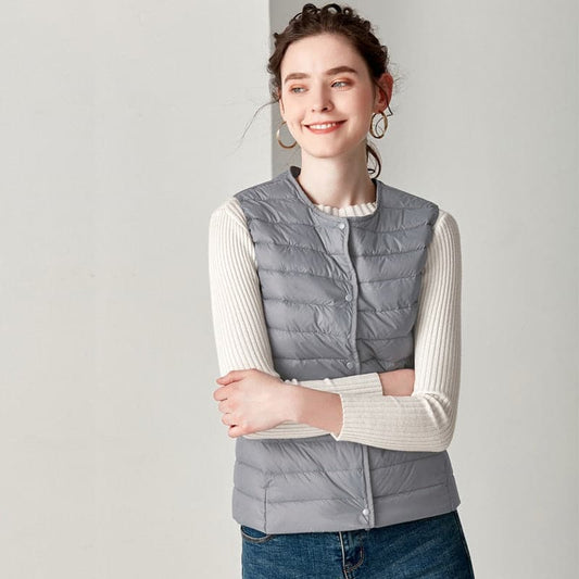 Dressbetty - Winter Weightless Round Collar Sleeveless Duck Down Coat