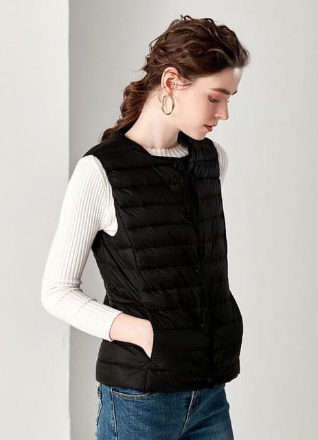 Dressbetty - Winter Weightless Round Collar Sleeveless Duck Down Coat