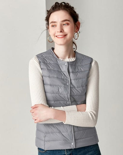 Dressbetty - Winter Weightless Round Collar Sleeveless Duck Down Coat
