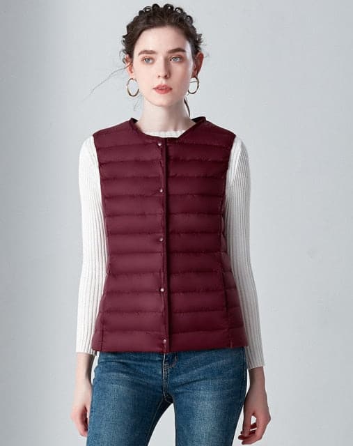 Dressbetty - Winter Weightless Round Collar Sleeveless Duck Down Coat