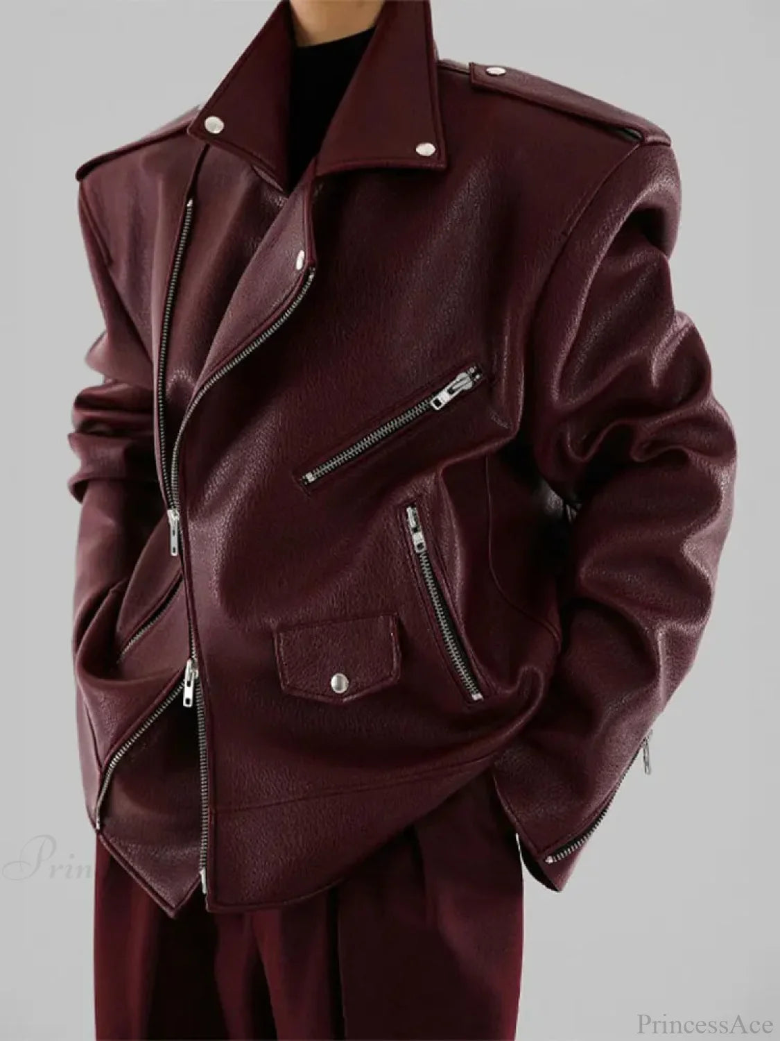 Pu Leather Double Zipper Coat
