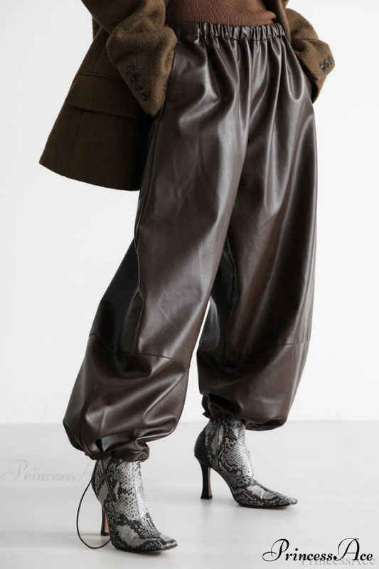 Pu Leather Loose Harem Drawstring Pants