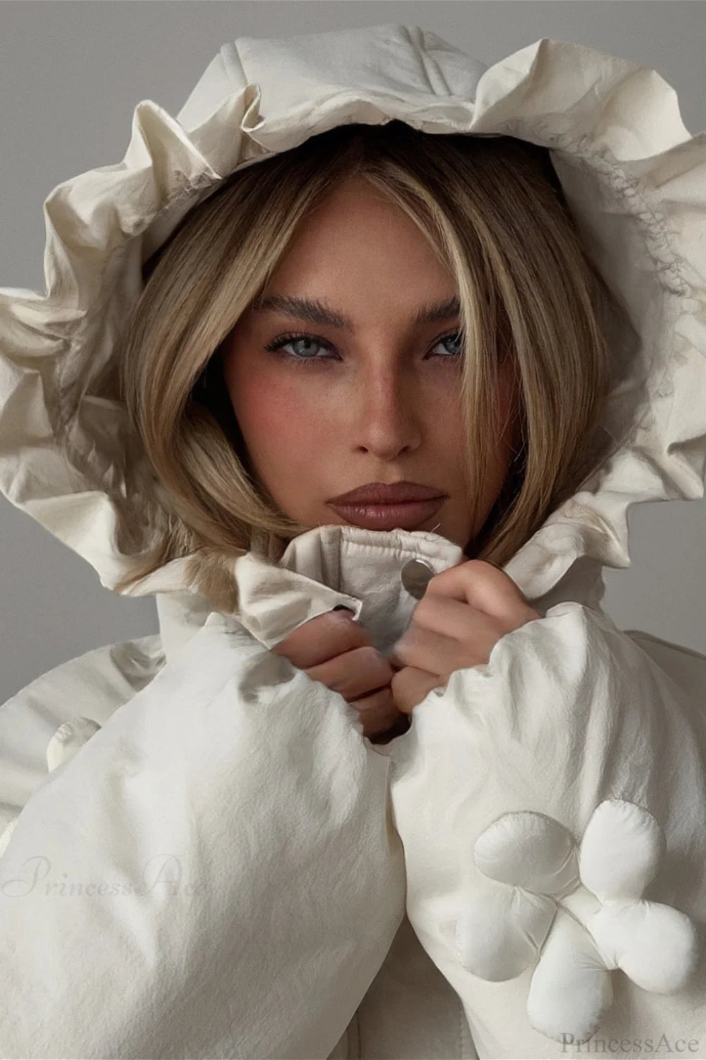 Puffer Hooded Flower Trim Coat