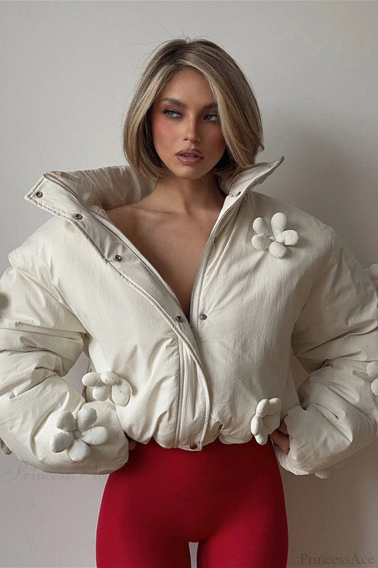 Puffer Hooded Flower Trim Coat