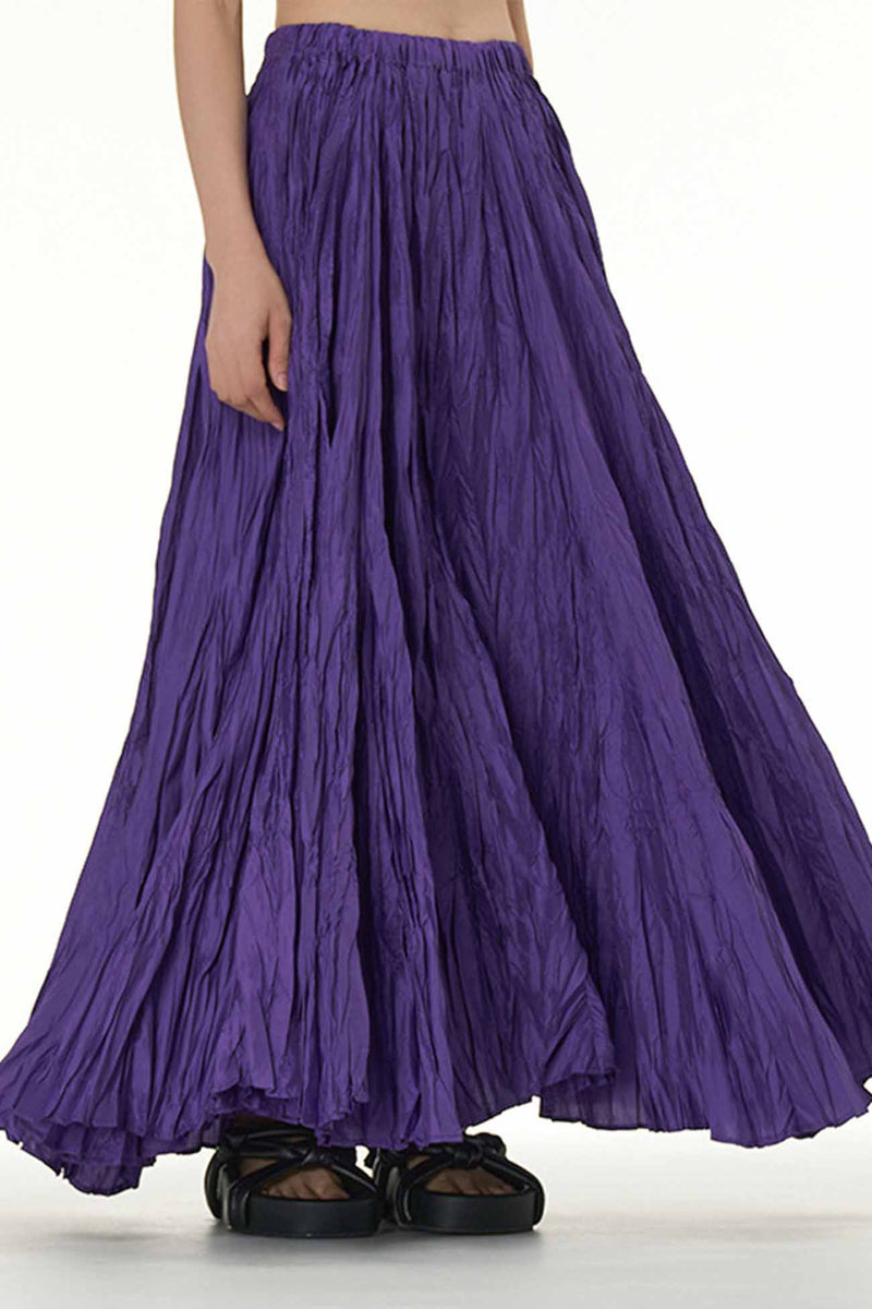 Color Pleated Midi Skirt