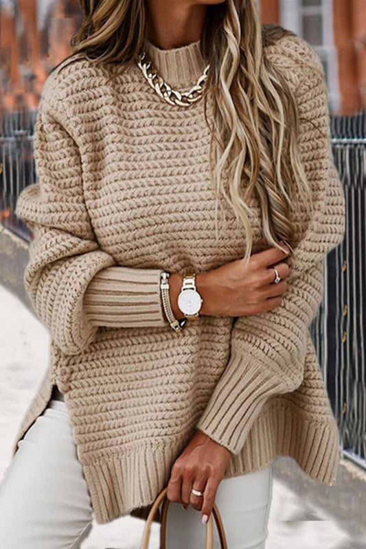 Half-high Neck Drawstring Knit Sweater
