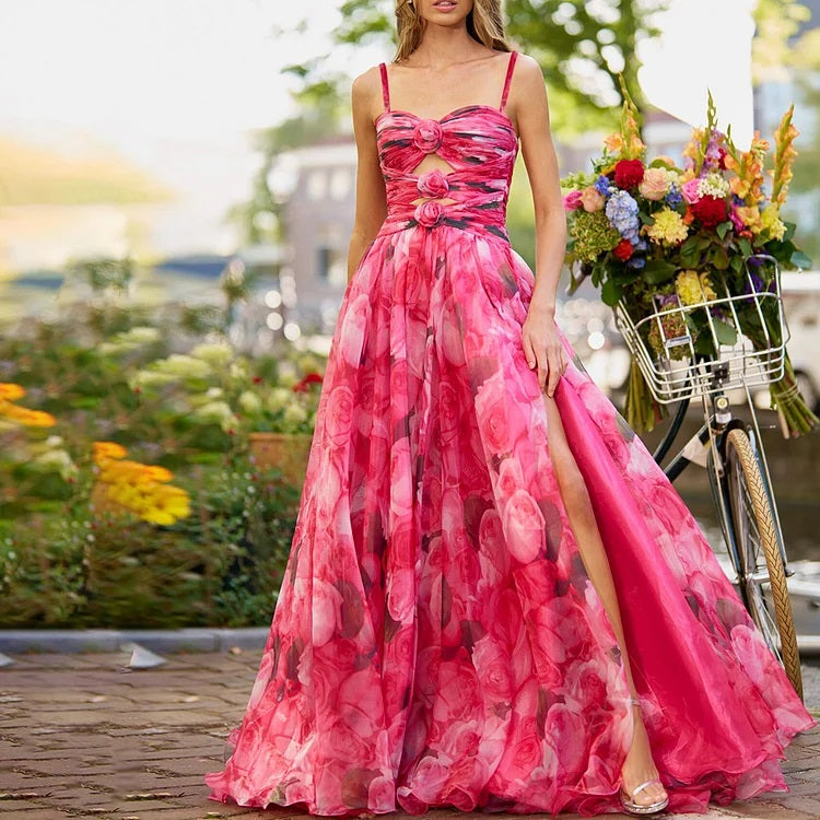 Flowers Printed One Piece Swimsuit and Skirt