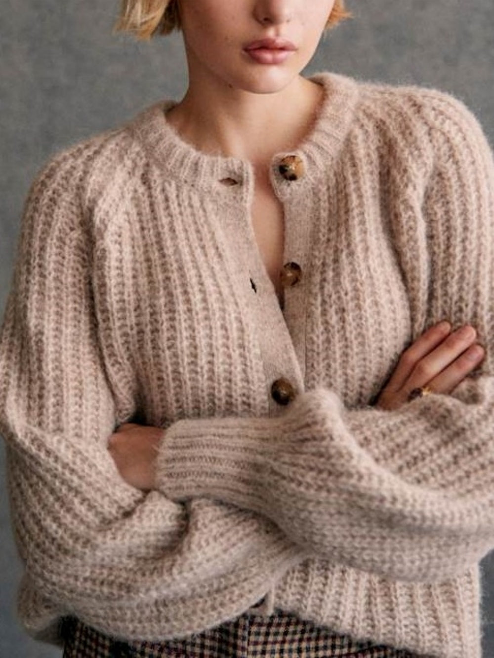 French Color Cardigan Plush Sweater