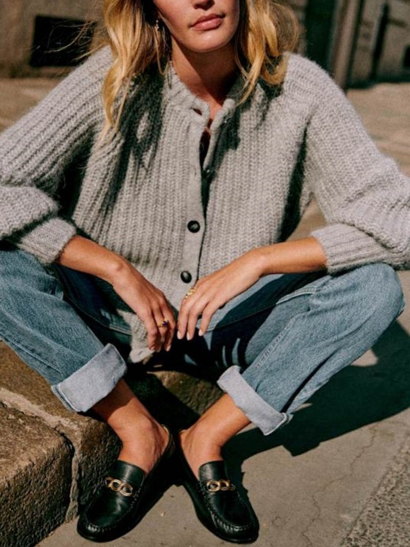 French Color Cardigan Plush Sweater