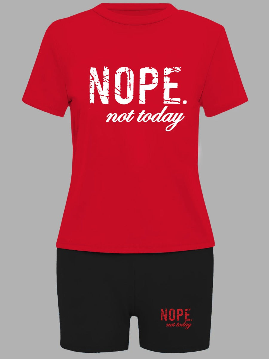 Nope Not Today Letter Print Shorts Set Ar5010