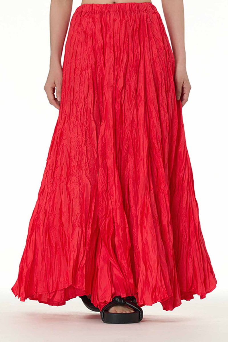 Color Pleated Midi Skirt