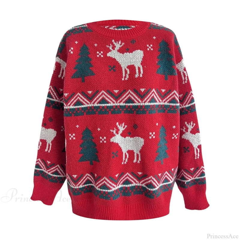 Red Winter Style Knitted Pullover Christmas Sweater