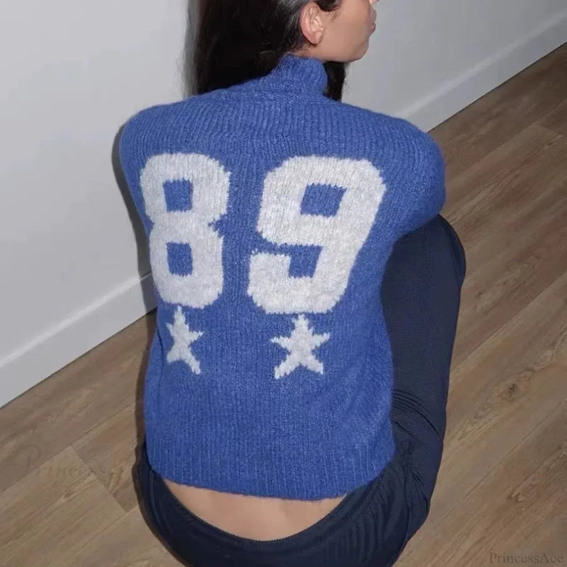 Red Wool Blend Knitted Crochet Letter Lapel Christmas Sweater