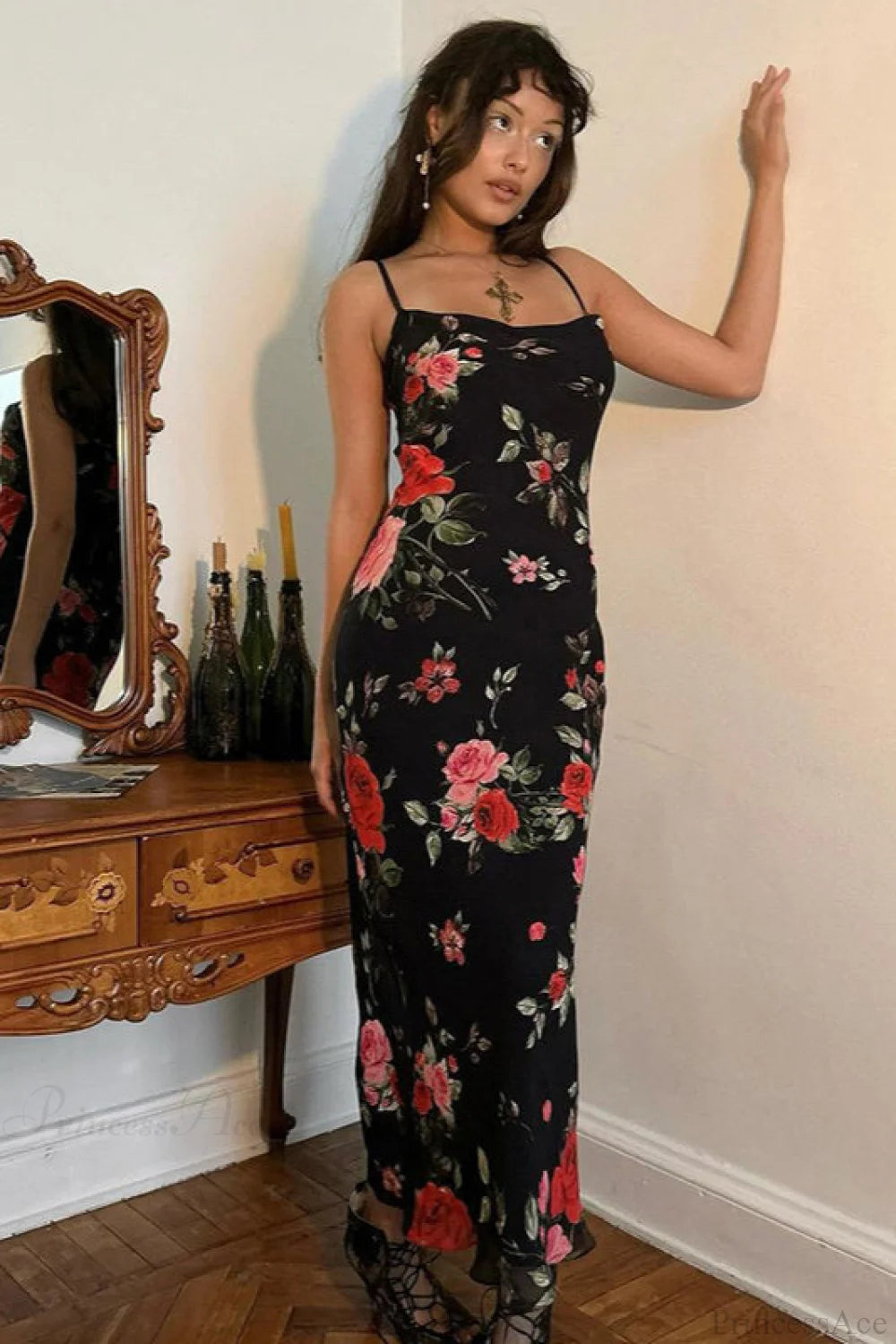 Retro Cami Fitted Bodycon Maxi Dress