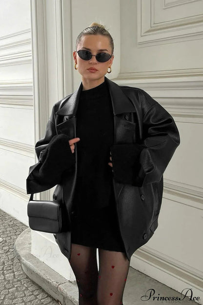Retro Leather Blazer Collar Coat