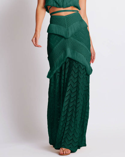 Beach Fringed Color Bikini Swimsuit and Skirt