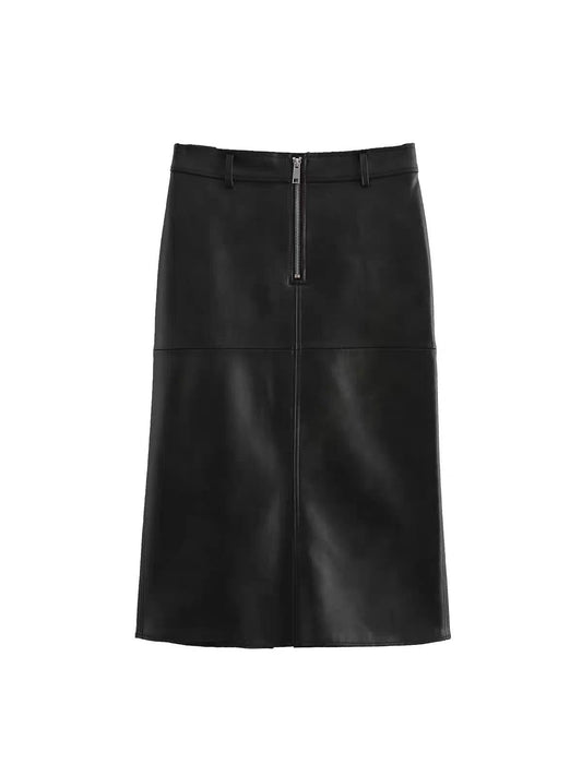Pu Leather Slit Skirt