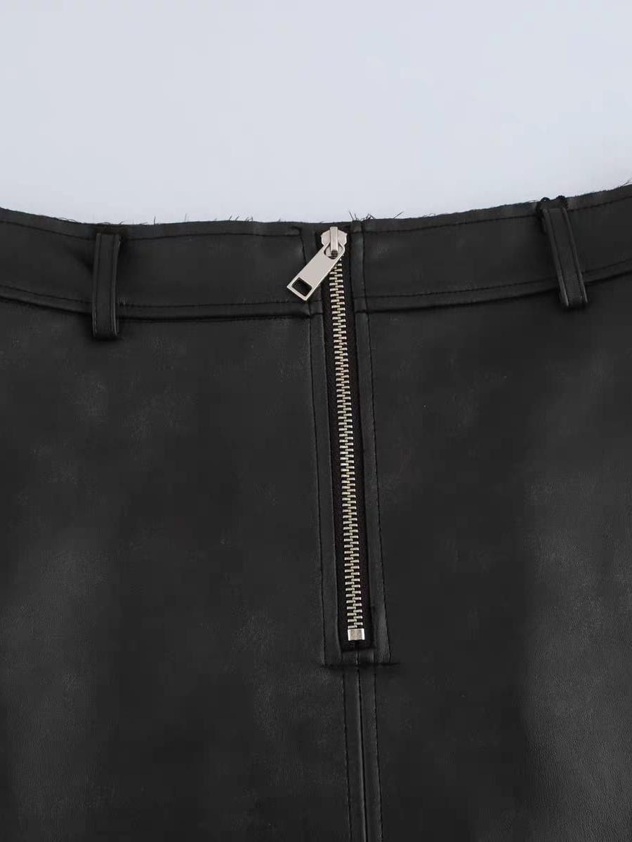 Pu Leather Slit Skirt