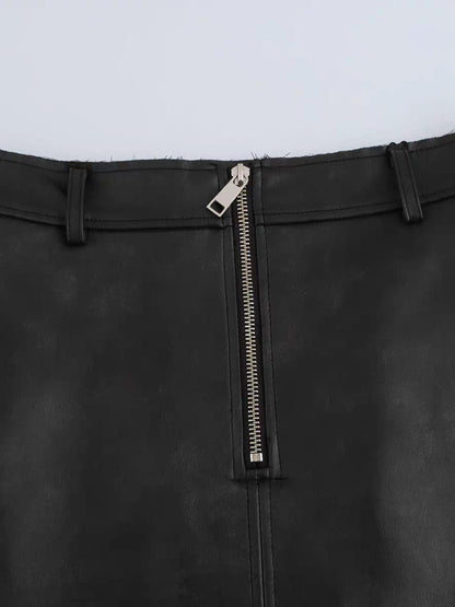 Pu Leather Slit Skirt