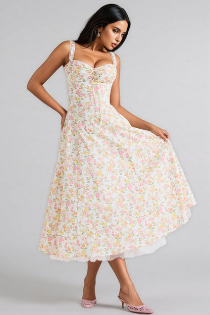 Larkt Meadow Print Cotton Bustier Midi Dress