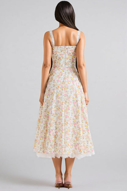 Larkt Meadow Print Cotton Bustier Midi Dress