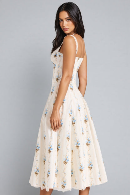 Ariaf Print Cotton Corset Midi Dress