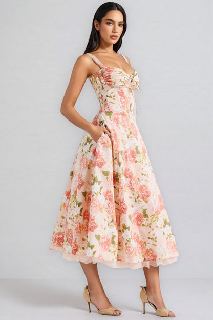 Aelin Pink Halter Print Midi Dress