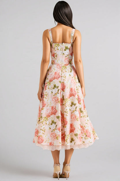 Aelin Pink Halter Print Midi Dress