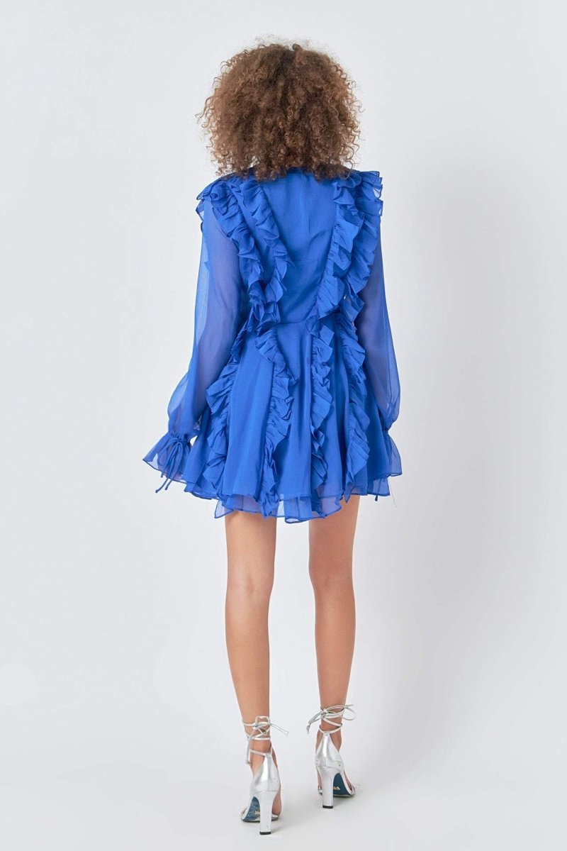 Rosalind Ruffle Tiered Lace Up A-line Mini Dress