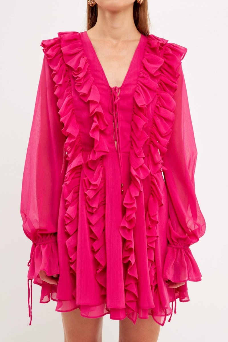 Rosalind Ruffle Tiered Lace Up A-line Mini Dress