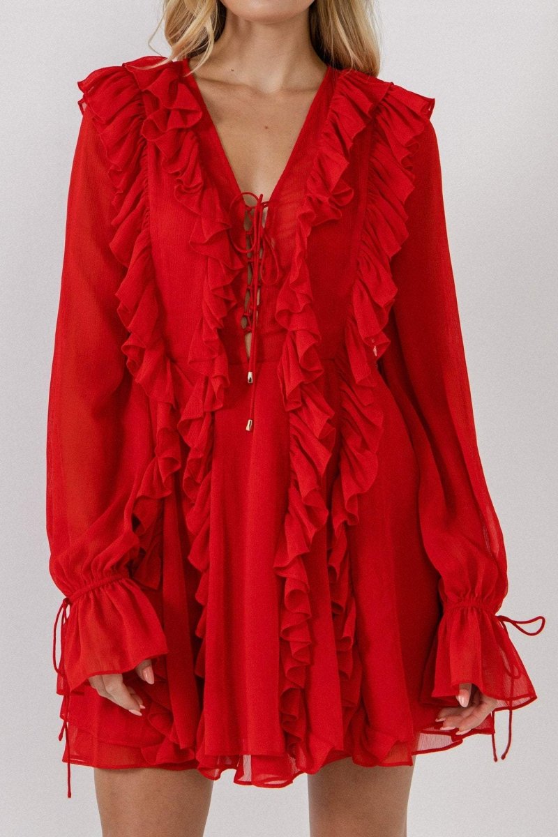 Rosalind Ruffle Tiered Lace Up A-line Mini Dress