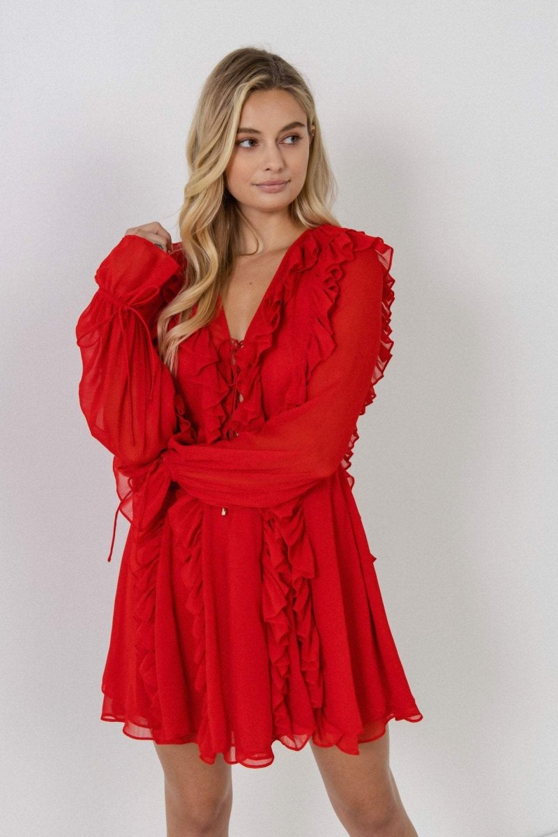 Rosalind Ruffle Tiered Lace Up A-line Mini Dress