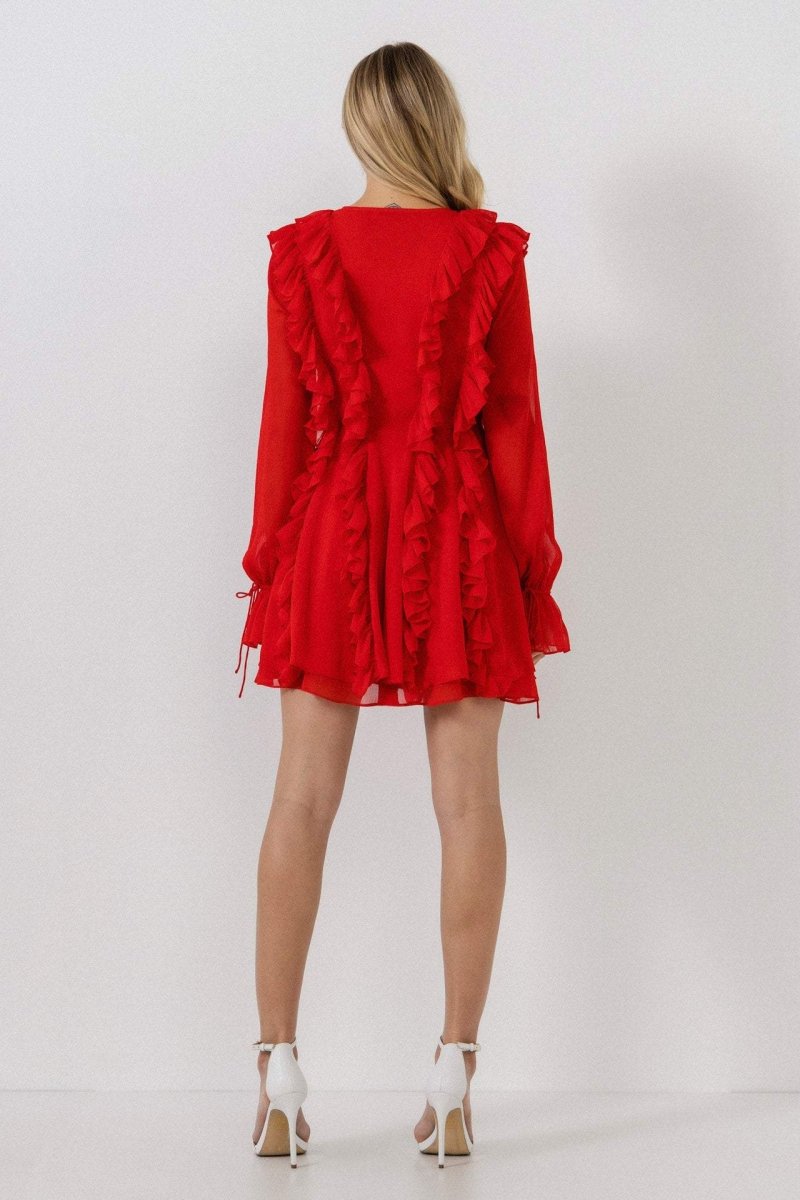 Rosalind Ruffle Tiered Lace Up A-line Mini Dress