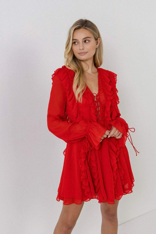 Rosalind Ruffle Tiered Lace Up A-line Mini Dress