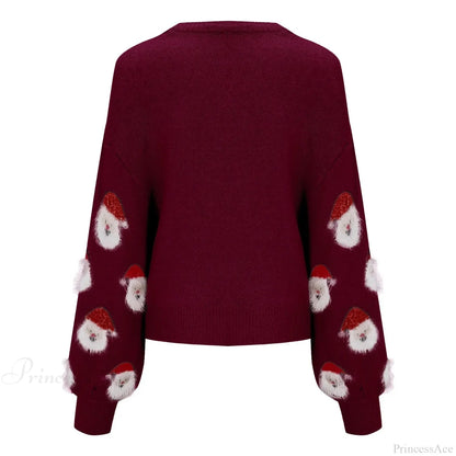 Round Neck Oversized Warm Christmas Santa Head Christmas Sweater