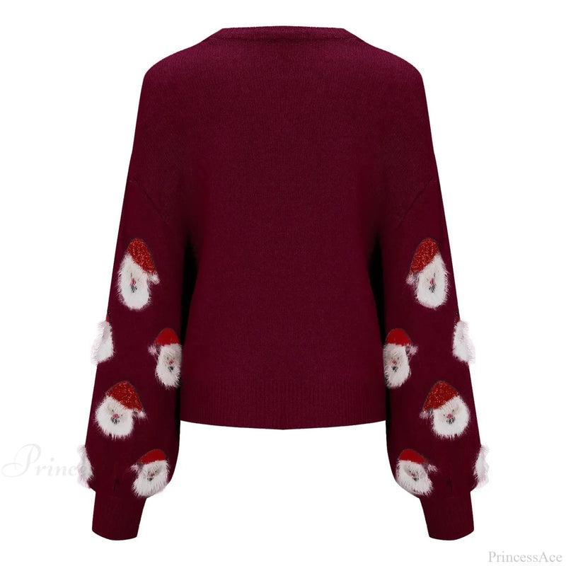 Round Neck Oversized Warm Christmas Santa Head Christmas Sweater