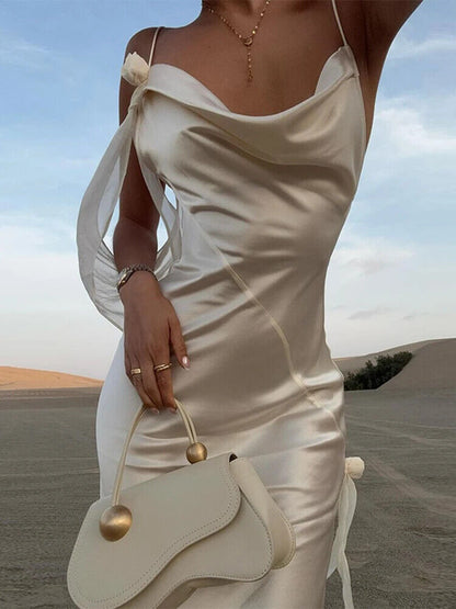 Ribbon Silk Sling Backless Long Dresses