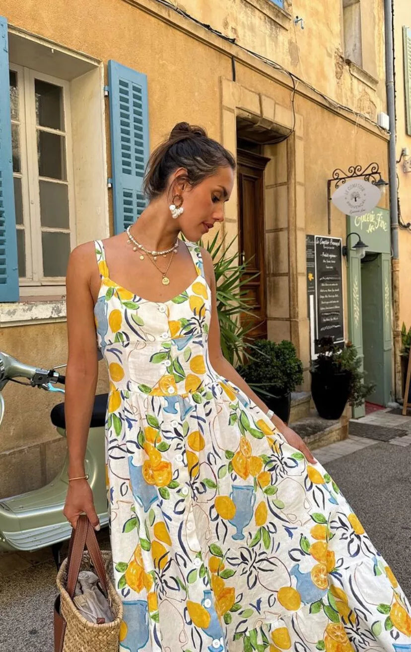 Marcelle - Lemon Printed Midi Dress