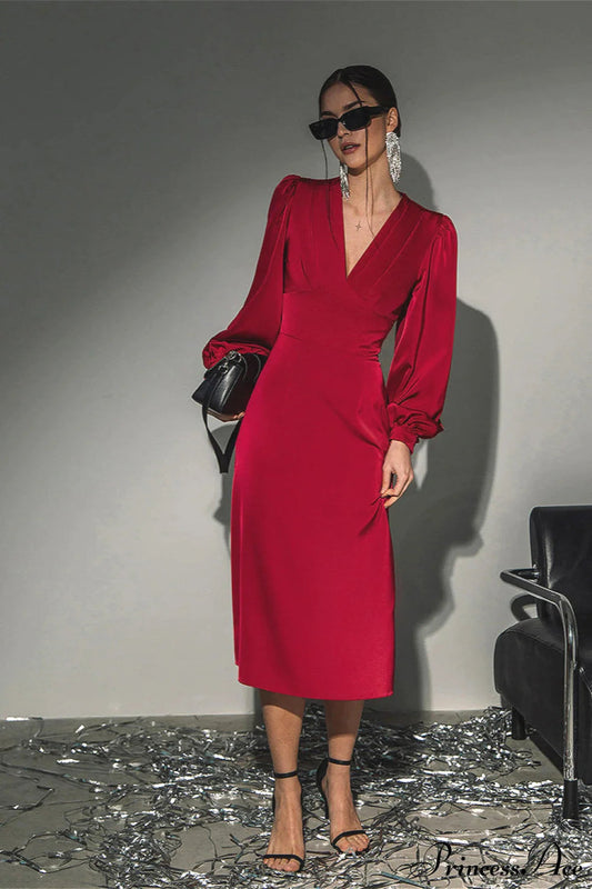 Satin Red Formal Maxi Dress