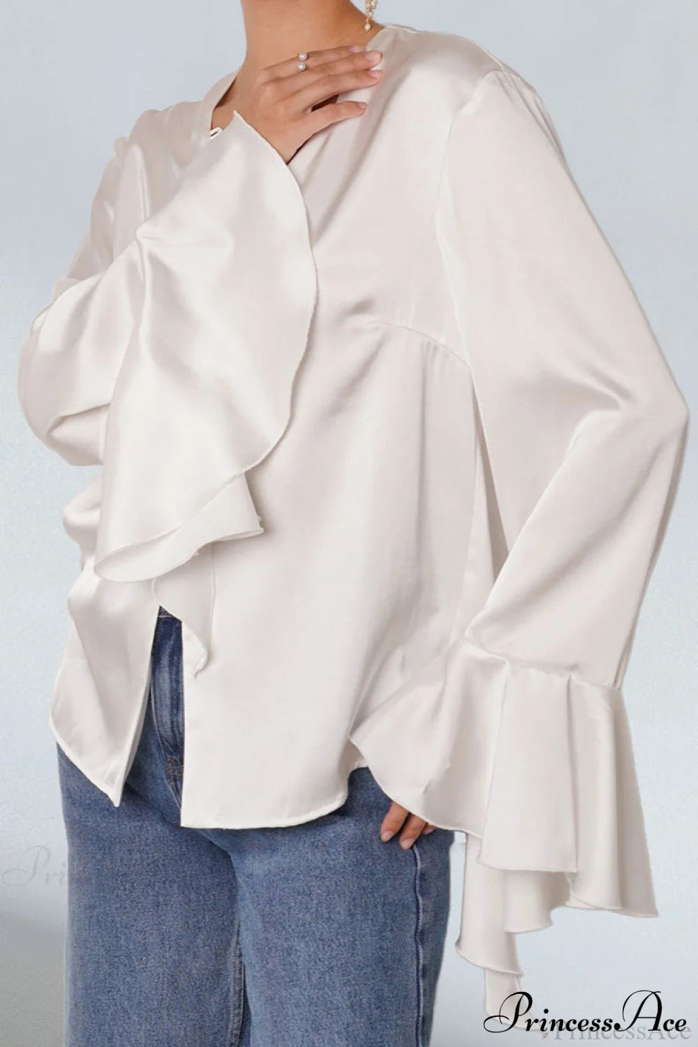 Satin Ruffled Color Blouse