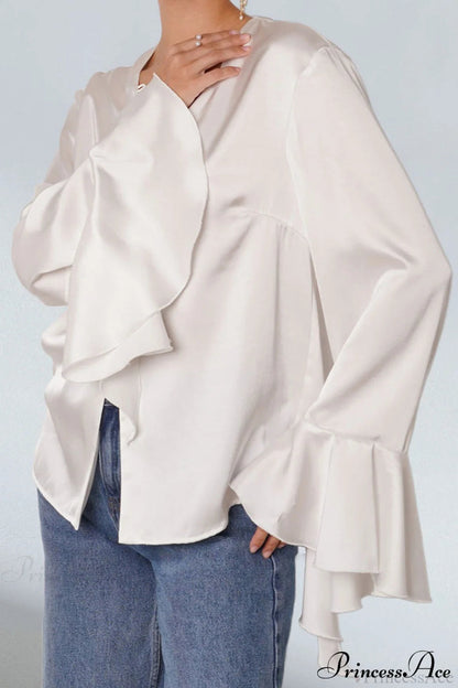 Satin Ruffled Color Blouse