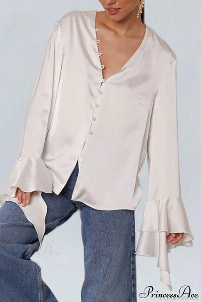 Satin Ruffled Color Blouse