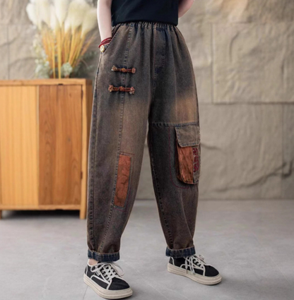 Autumn Patch Spliced Cotton Harem Pants Ai1032
