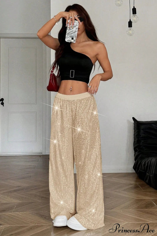 Sequin High Waist Flowy Wide-leg Pants
