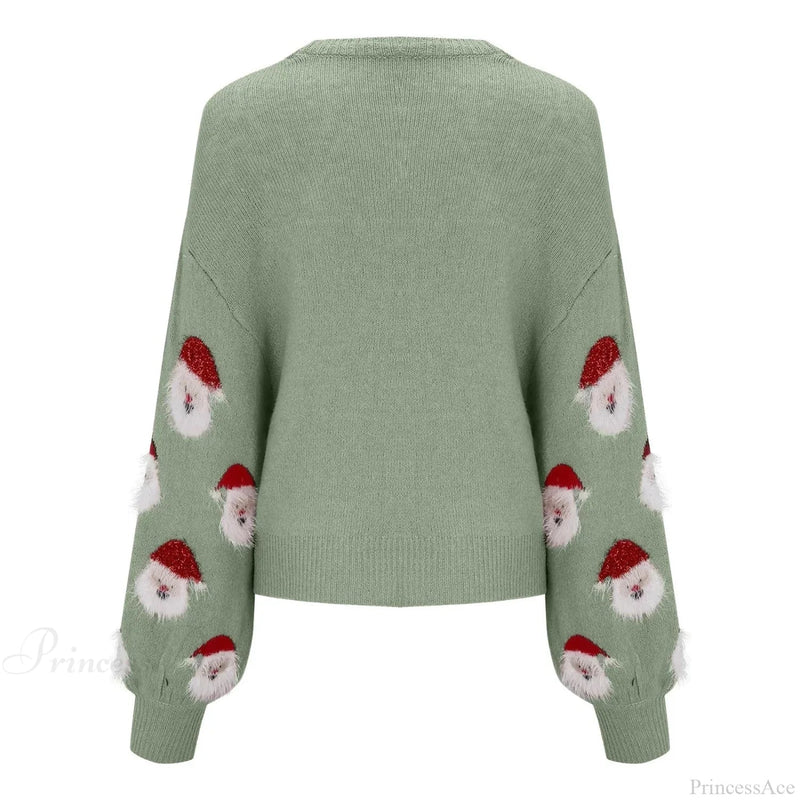 Sequin Long Sleeve Blouse With Santa Claus Hoodie Christmas Sweater