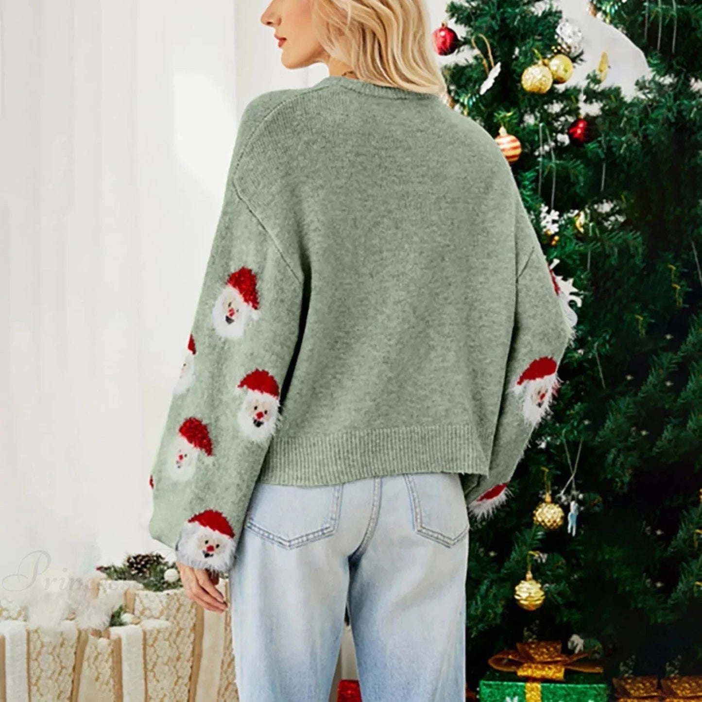 Sequin Long Sleeve Blouse With Santa Claus Hoodie Christmas Sweater